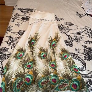 Peacock Angel White Satin Garment with Gem Accents